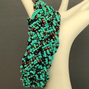 Green and shades of brown seed bead bracelet